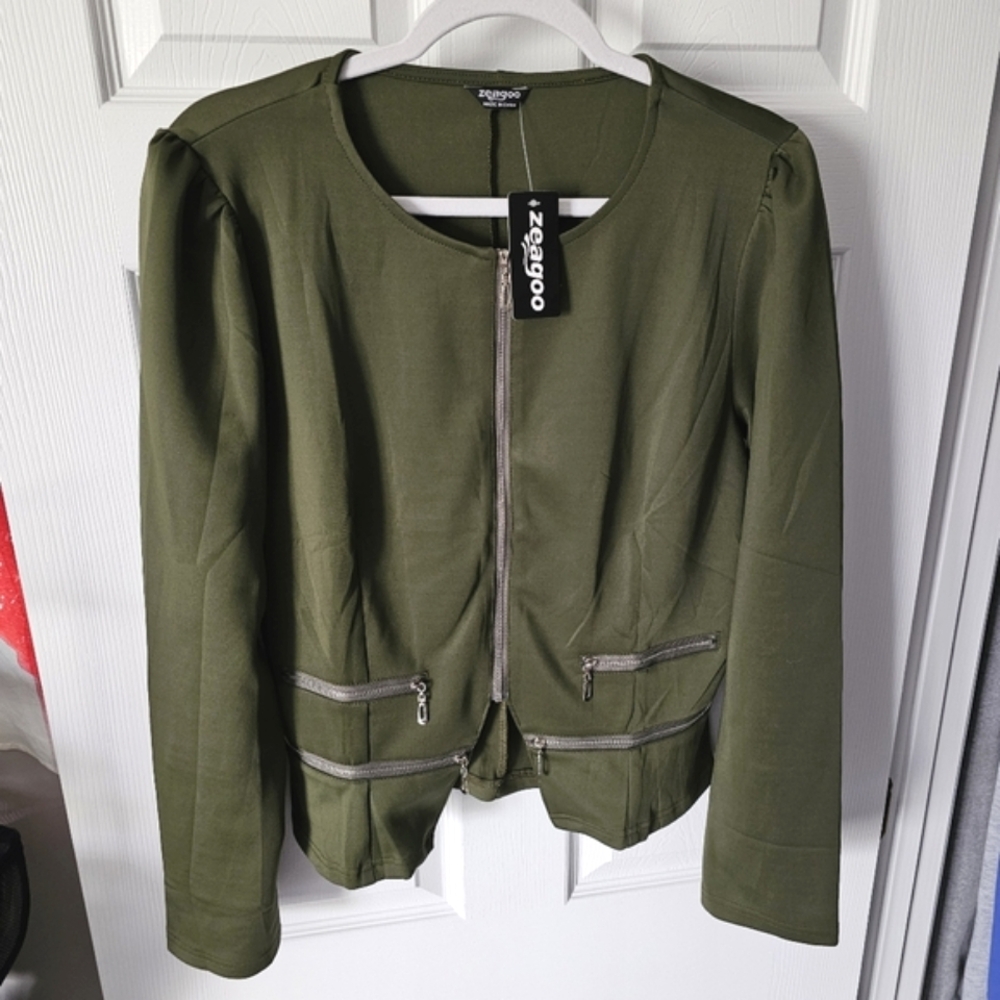 HP🎉 Zeagoo Zippered Front Cropped Blazer Jacket - Size XL - Picture 6 of 15
